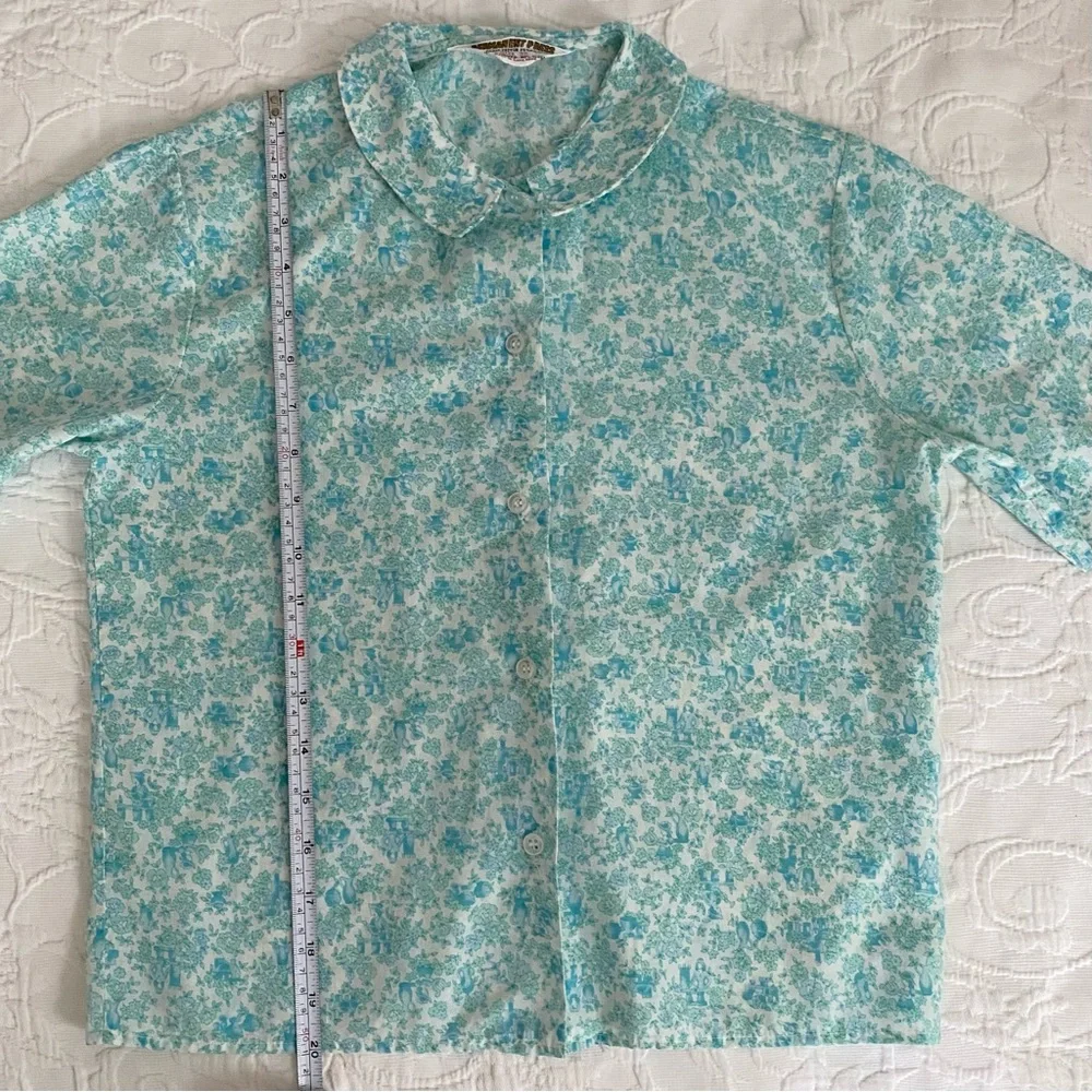 Vintage 1960s Cotton Shirt Short Sleeve Castle Floral Print Hong Kong - Picture 12 of 15